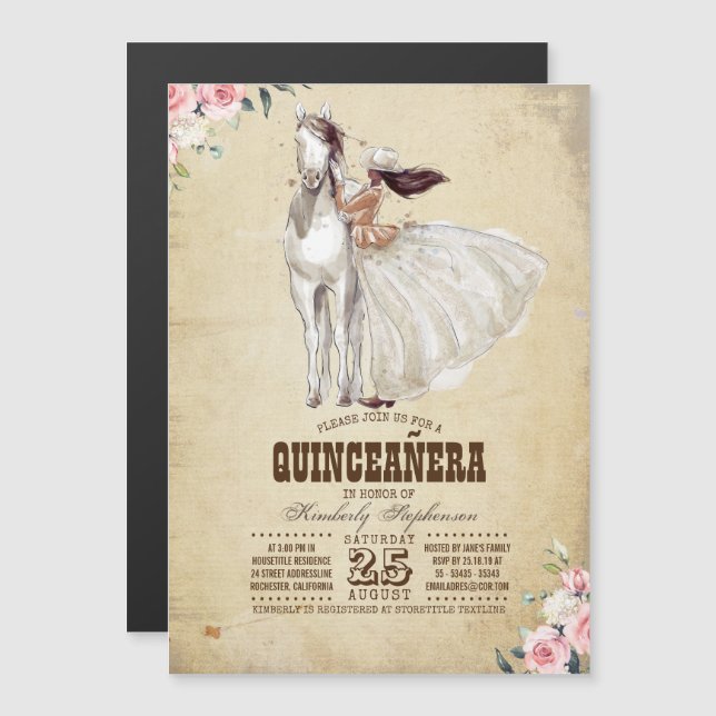 Westerna Land 15:e födelsedagen Quinceañera Magnetisk Inbjudningskort (Fram/baksida)