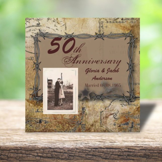 westerna land 50:e bröllop-årsdagen inbjudningar (rustic western country 50th wedding anniversary invitation)