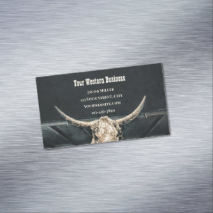 Westerna Land Beige Grått Rustic Bull Cow Skull Magnetiska Visitkort