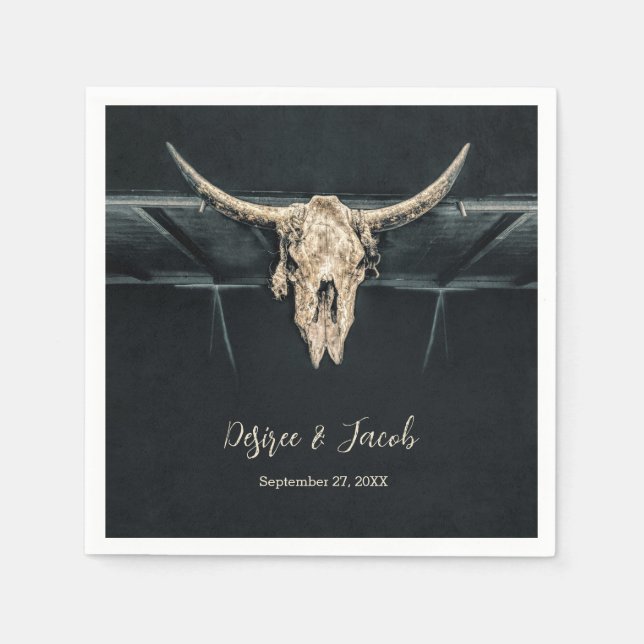 Westerna Land Beige Grått Rustic Bull Cow Skull Pappersservett (Framsidan)
