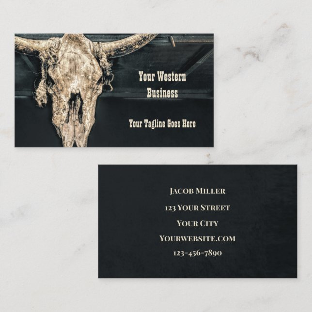 Westerna Land Beige Grått Rustic Bull Cow Skull Visitkort (Fram/baksida)