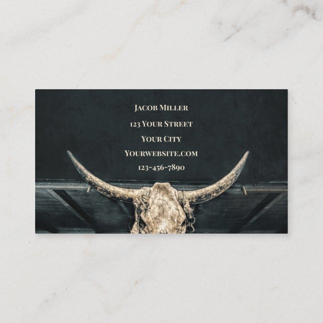 Westerna Land Beige Grått Rustic Bull Cow Skull Visitkort (Baksida)