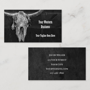 Westerna Land Black and White Cowboy Bull Skull Visitkort