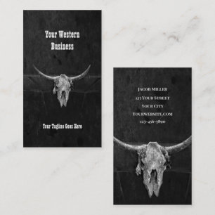 Westerna Land Black and White Cowboy Bull Skull Visitkort