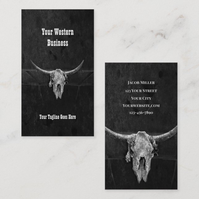 Westerna Land Black and White Cowboy Bull Skull Visitkort (Fram/baksida)