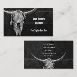 Westerna Land Black and White Cowboy Bull Skull Visitkort