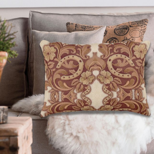 westerna land-blommigten prydnadskudde (rustic horseshoe cowgirl western country floral decorative pillow)