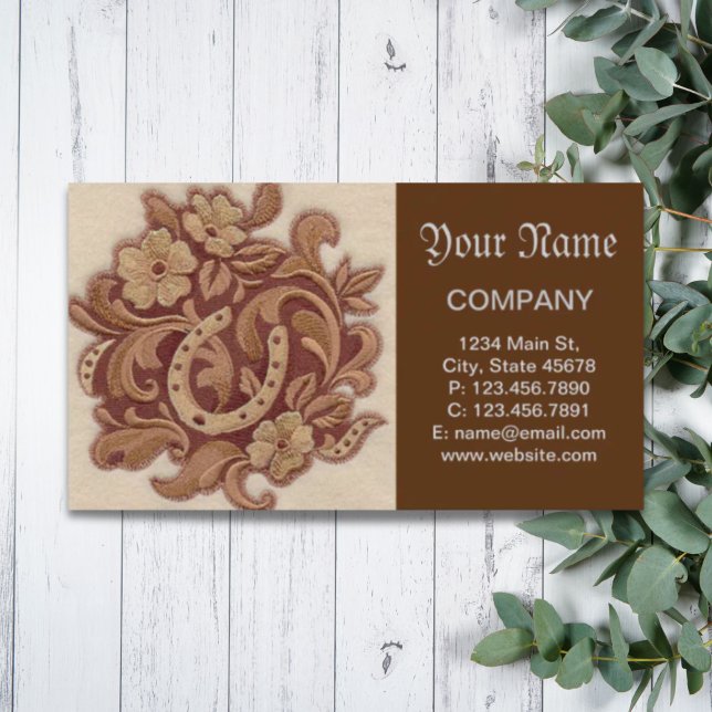 westerna land-blommigten visitkort (rustic horseshoe cowgirl western country floral business card)