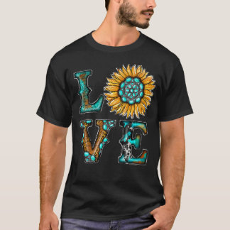 Westerna Land Boho Turcos Kärlek Solros T Shirt