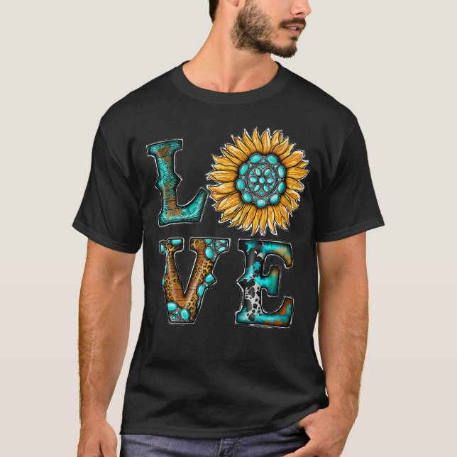 Westerna Land Boho Turcos Kärlek Solros T Shirt (Framsida)