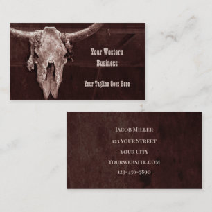 Westerna Land Brown Rustic CowboyBull Cow Skull Visitkort