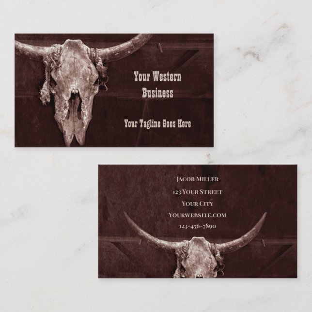 Westerna Land Brown Rustic CowboyBull Cow Skull Visitkort (Fram/baksida)
