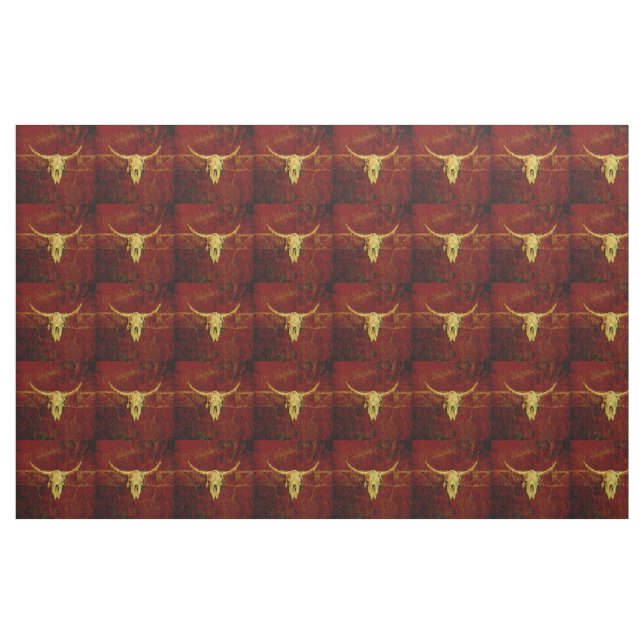 Westerna Land Brown Rustic Mönster Bull Skull Tyg (Fat Quarter)