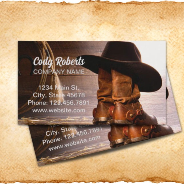 westerna land brunladustrumsskor visitkort (western country brown barn wood cowboy boots business card)
