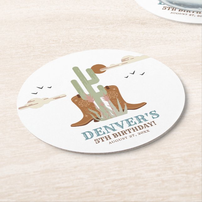 Westerna Land Cowboy Birthday Rustic Underlägg Papper Rund (Vinklad)