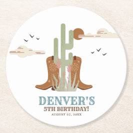 Westerna Land Cowboy Birthday Rustic Underlägg Papper Rund
