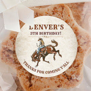 Westerna Land Cowboy Birthday Tack Runt Klistermärke