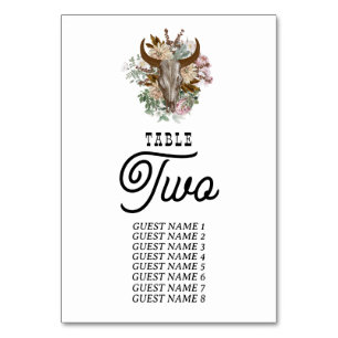 Westerna Land Cowboy Boho Cow Skull Bröllop Bordsnummer
