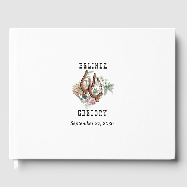 Westerna Land Cowboy Boho Cow Skull Bröllop Gästböcker (Framsida)