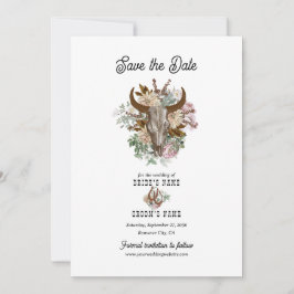 Westerna Land Cowboy Boho Cow Skull Bröllop Spara Datumet