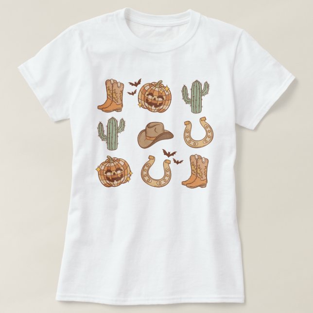 Westerna Land Cowboy Boot Pumpkin Halloween T Shirt (Design framsida)
