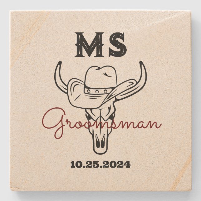 Westerna Land Cowboy Monogram Best Man-Marskalkar Stenunderlägg (Framsidan)