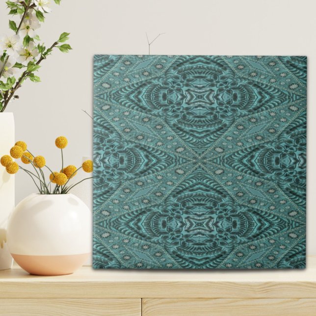Westerna Land Cowboy Teal Turcoise Leather Kakelplatta (Western Country Cowboy Teal Turquoise Leather Ceramic Tile)