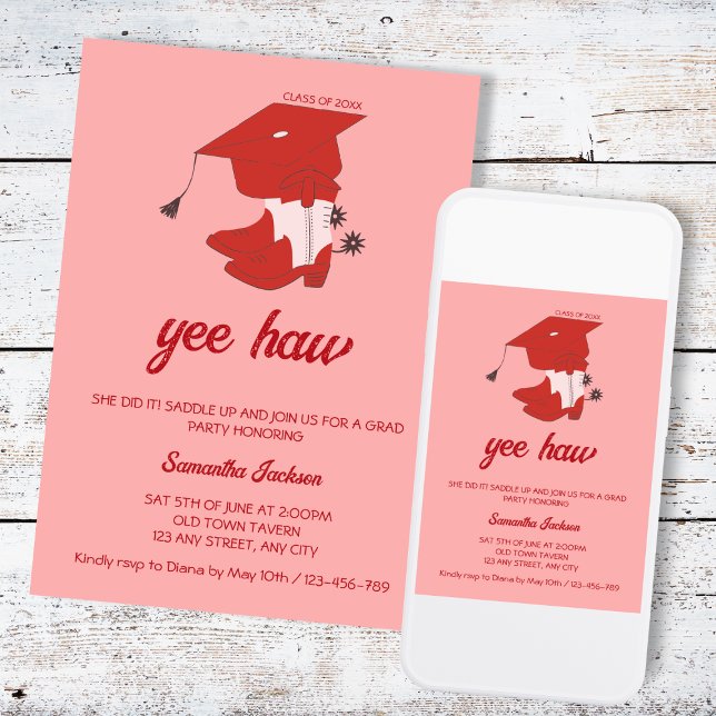 Westerna Land Cowboyboots & Cap Studenten Inbjudningar (Western Country Cowboy Boots & Cap Graduation Invitation)