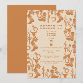 Westerna Land CowboyBoots Saddle upp födelsedag Inbjudningar