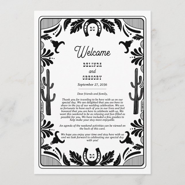 Westerna Land Cowboyen Bröllop Itinerary Program (Framsida)