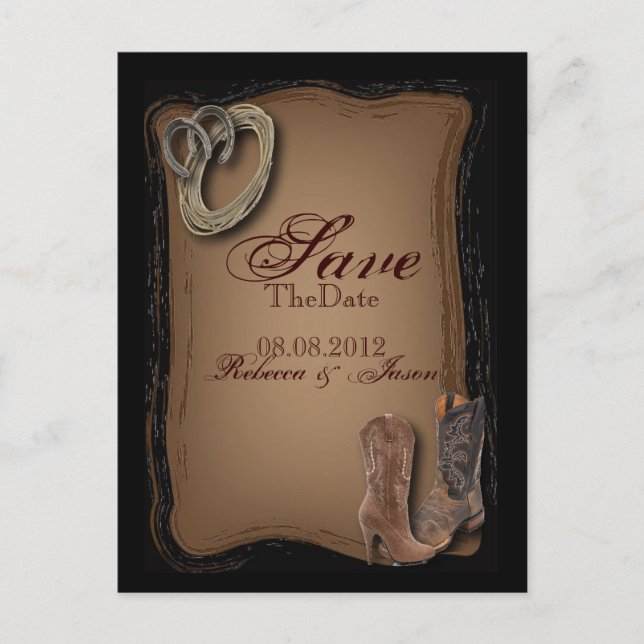 westerna land cowboyen bröllop spara datum meddelande vykort (Framsida)