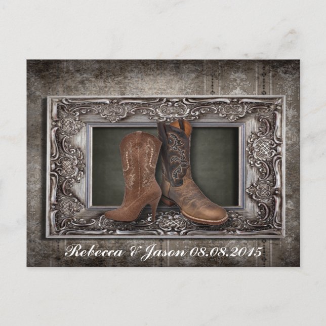 westerna land cowboyen bröllop spara datum meddelande vykort (Framsida)