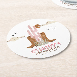 Westerna Land Cowgirl Birthday Rustic Underlägg Papper Rund