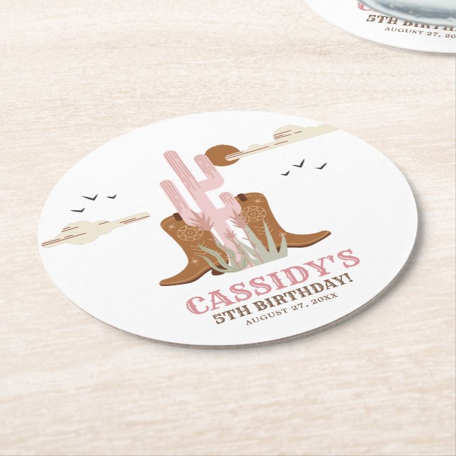 Westerna Land Cowgirl Birthday Rustic Underlägg Papper Rund (Vinklad)