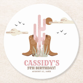 Westerna Land Cowgirl Birthday Rustic Underlägg Papper Rund