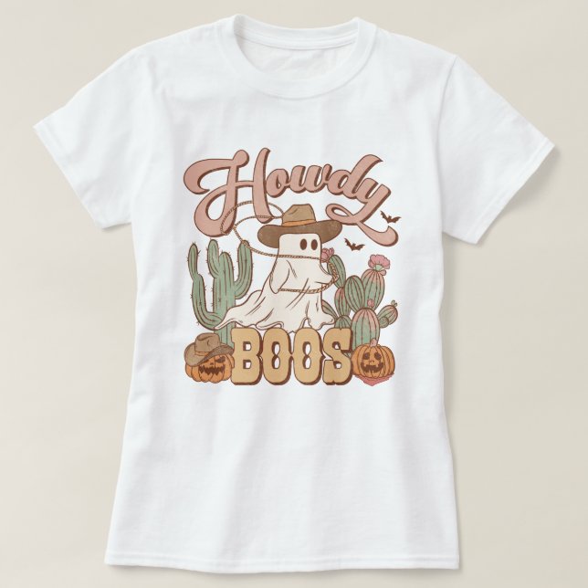 Westerna Land Cowgirl Howdy Boos Funny Halloween T Shirt (Design framsida)