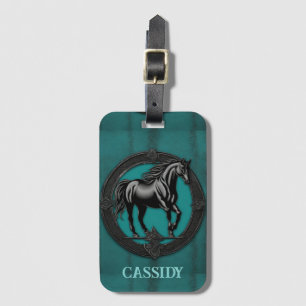 Westerna Land Equestrian Teal Black Horse Bagagebricka