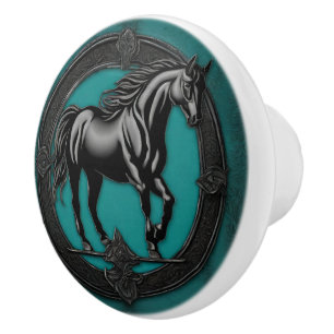 Westerna Land Equestrian Teal Black Horse Knopp