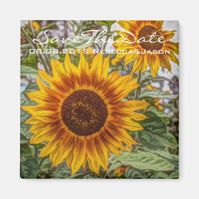 westerna land gult solrosolja bröllop magnet (Framsidan)