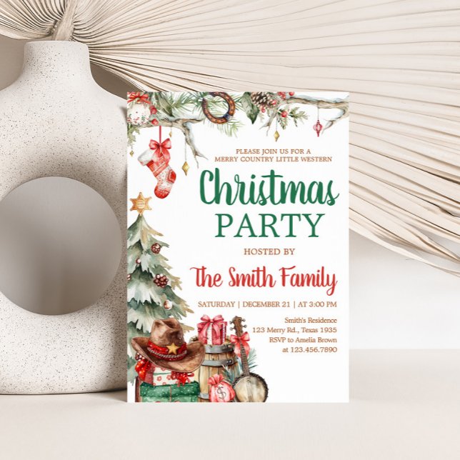 Westerna Land-julen Party Inbjudningar (Western Country Cowboy Christmas Party Invitation)