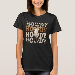 Westerna Land Leopard Howdy Bull Skull Cowgirl R T Shirt