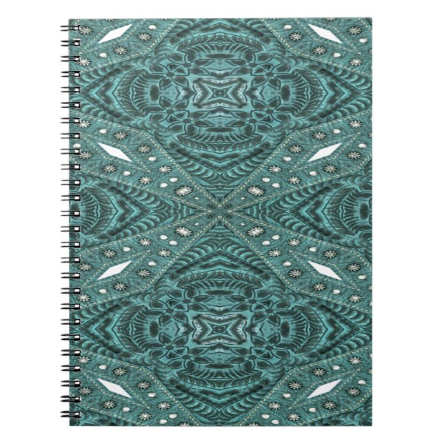 Westerna Land mode Teal turcoise Leather Anteckningsbok Med Spiral (Framsidan)