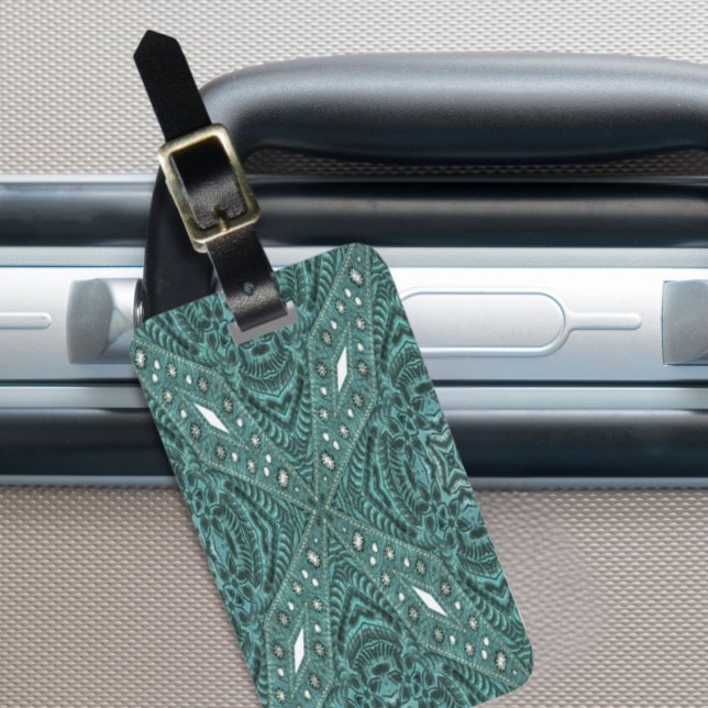 Westerna Land mode Teal turcoise Leather Bagagebricka (Western Country fashion Teal Turquoise Leather Luggage Tag)