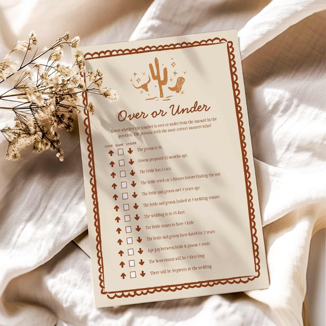 Westerna Land över eller under Möhippa spel (Rustic Country Over or Under Bridal Shower Game)