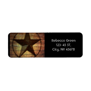 Westerna Land Primitive Barn Wood Texas Star Returadress Etikett