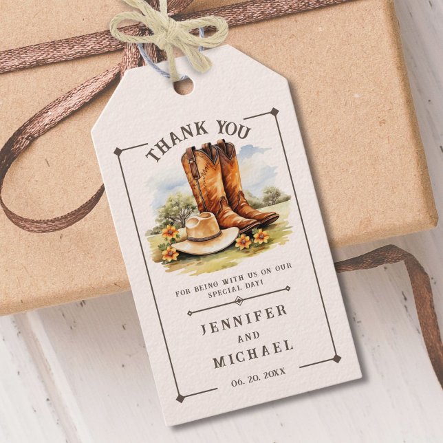 Westerna Land Rustic CowboyBoots Wedding Favor Presentetikett (Skapare uppladdad)