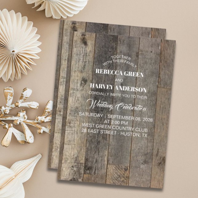 westerna land-vedslingan bröllop inbjudningar (rustic western country woodgrain barn wedding invitation)