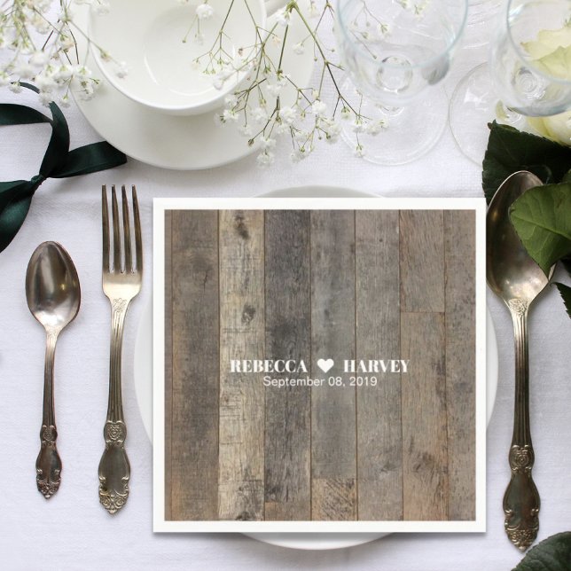westerna land-vedslingan bröllop pappersservett (rustic western country woodgrain barn wedding paper napkins)