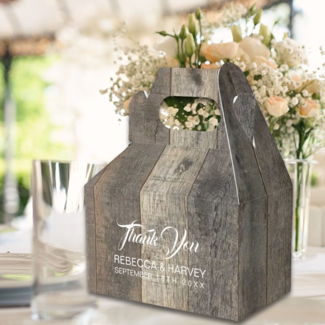 westerna land-vedslingan bröllop presentaskar (rustic western country woodgrain barn wedding favor boxes)