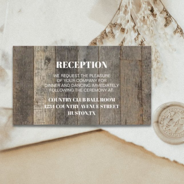 westerna land-vedslingan bröllop tilläggskort (western country woodgrain barn wedding direction enclosure card)
